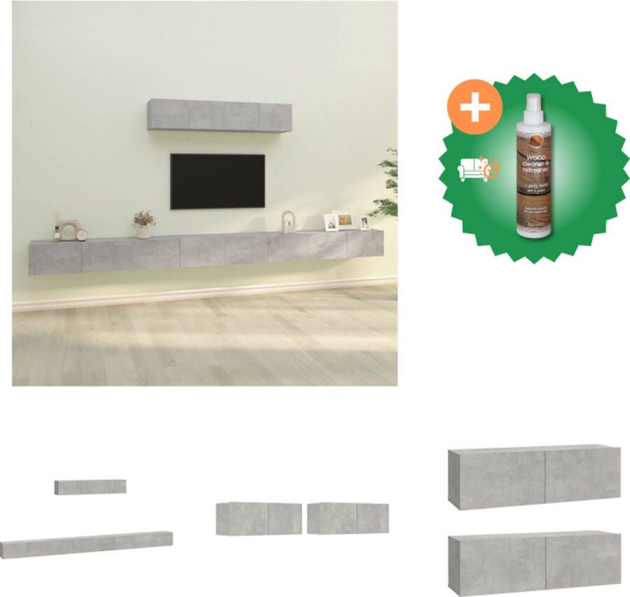 VidaXL TV-meubelset Klassiek design Stevig bewerkt hout Voldoende opbergruimte Wandgemonteerd Betongrijs 6-delige set Kast Inclusief Houtreiniger en verfrisser - Foto 4