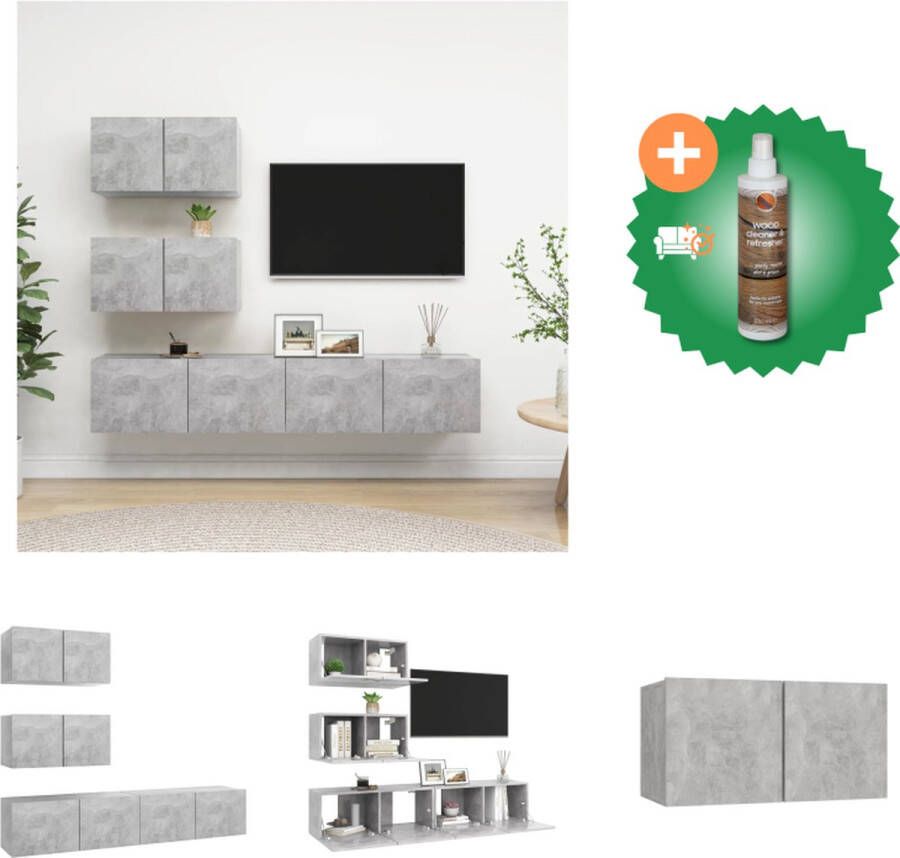 VidaXL TV-meubelset betongrijs spaanplaat 4-delige wandmontage 2x 30.5x30x60cm en 2x 60x30x30cm stereokasten Kast Inclusief Houtreiniger en verfrisser - Foto 4