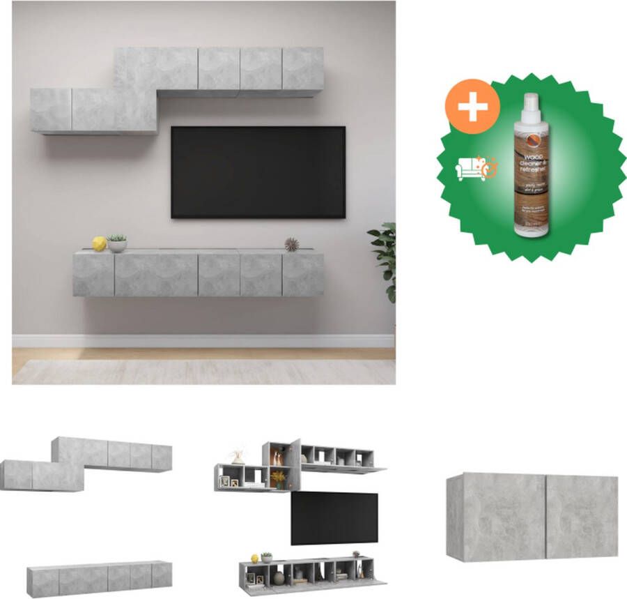 VidaXL televisiemeubelset betongrijs spaanplaat wandmontage 80x30x30cm 100x30x30cm 30.5x30x30cm Kast Inclusief Houtreiniger en verfrisser
