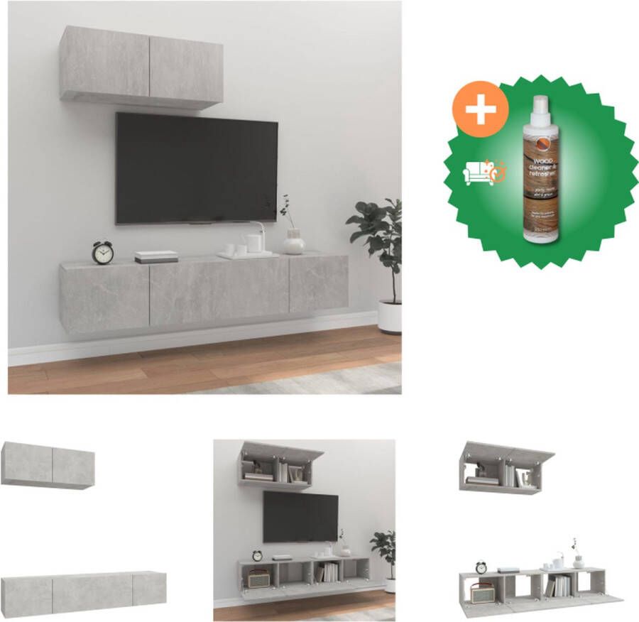 VidaXL TV-meubelset Betongrijs 1x tv-meubel- 80x34.5x40cm 2x tv-meubel- 40x34.5x60cm Stevig materiaal Kast Inclusief Houtreiniger en verfrisser