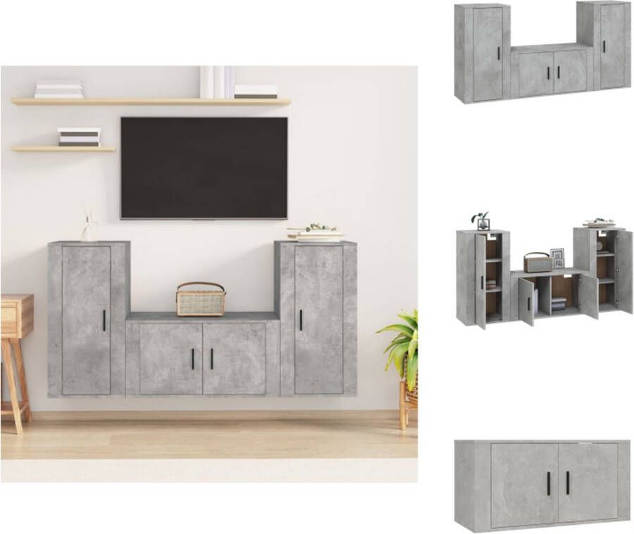 VidaXL TV-meubelset betongrijs 80 x 34.5 x 40 cm + 2 x 40 x 34.5 x 80 cm klassiek design Kast