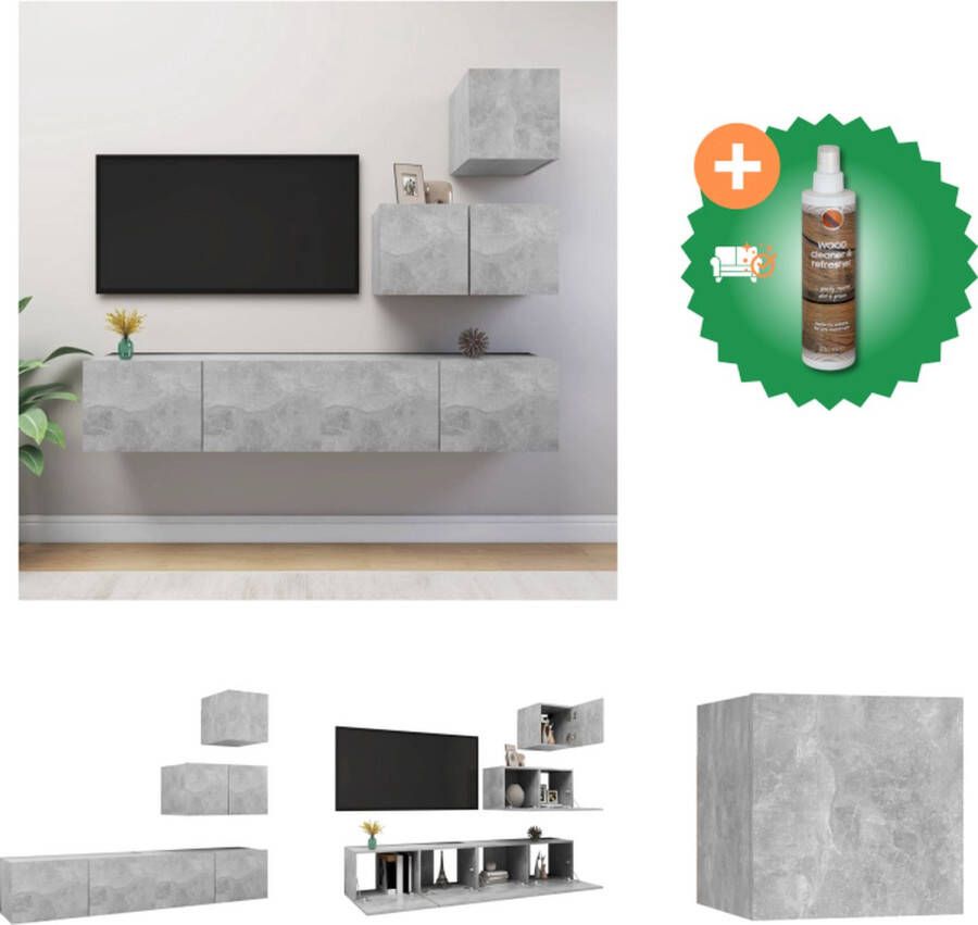 VidaXL TV-meubelset betongrijs spaanplaat 4-delige wandmontage 2x 30.5x30x60cm en 2x 60x30x30cm stereokasten Kast Inclusief Houtreiniger en verfrisser - Foto 5