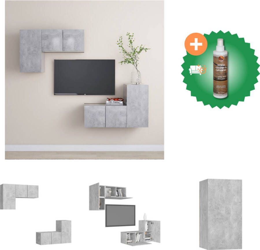 VidaXL TV-meubelset betongrijs spaanplaat 4-delige wandmontage 2x 30.5x30x60cm en 2x 60x30x30cm stereokasten Kast Inclusief Houtreiniger en verfrisser - Foto 2