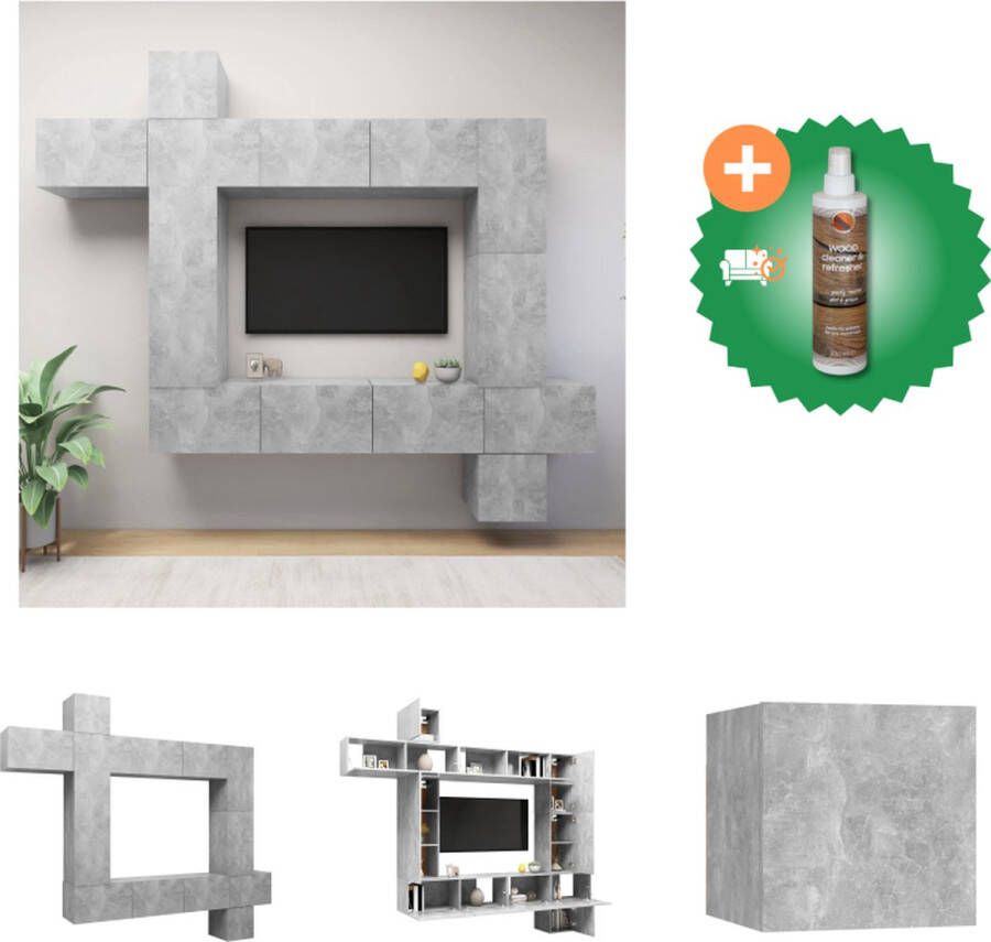 VidaXL TV-meubelset Betongrijs Spaanplaat Wandmontage 30.5 x 30 x 30 cm (B x D x H) 100 x 30 x 30 cm (B x D x H) 30.5 x 30 x 90 cm (B x D x H) 30.5 x 30 x 60 cm (B x D x H) Kast Inclusief Houtreiniger en verfrisser
