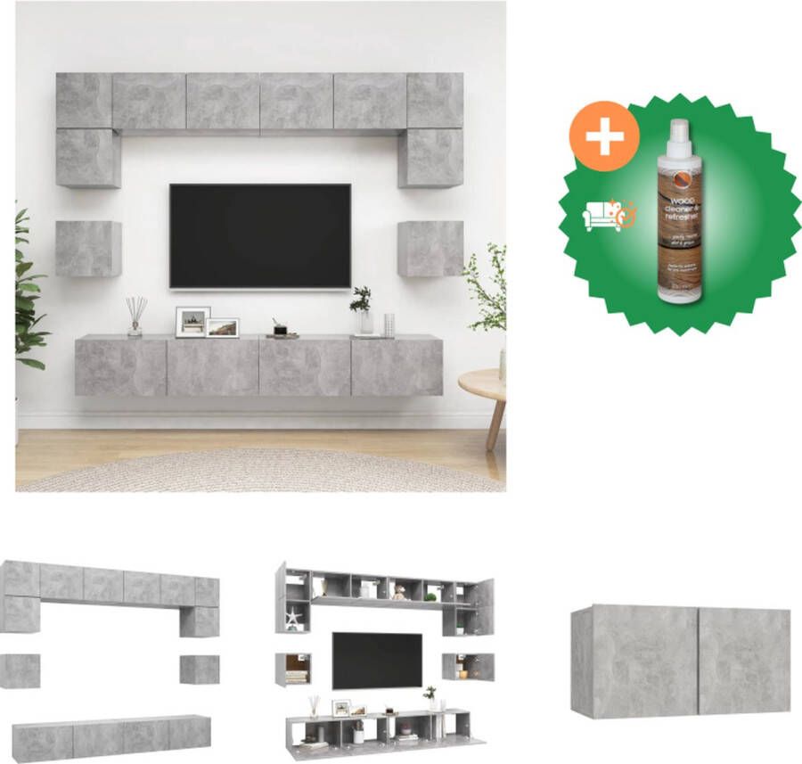 VidaXL Televisiemeubelset Betongrijs Spaanplaat Montage vereist 4x 80x30x30cm 2x 60x30x30cm 2x 30.5x30x30cm Kast Inclusief Houtreiniger en verfrisser - Foto 4