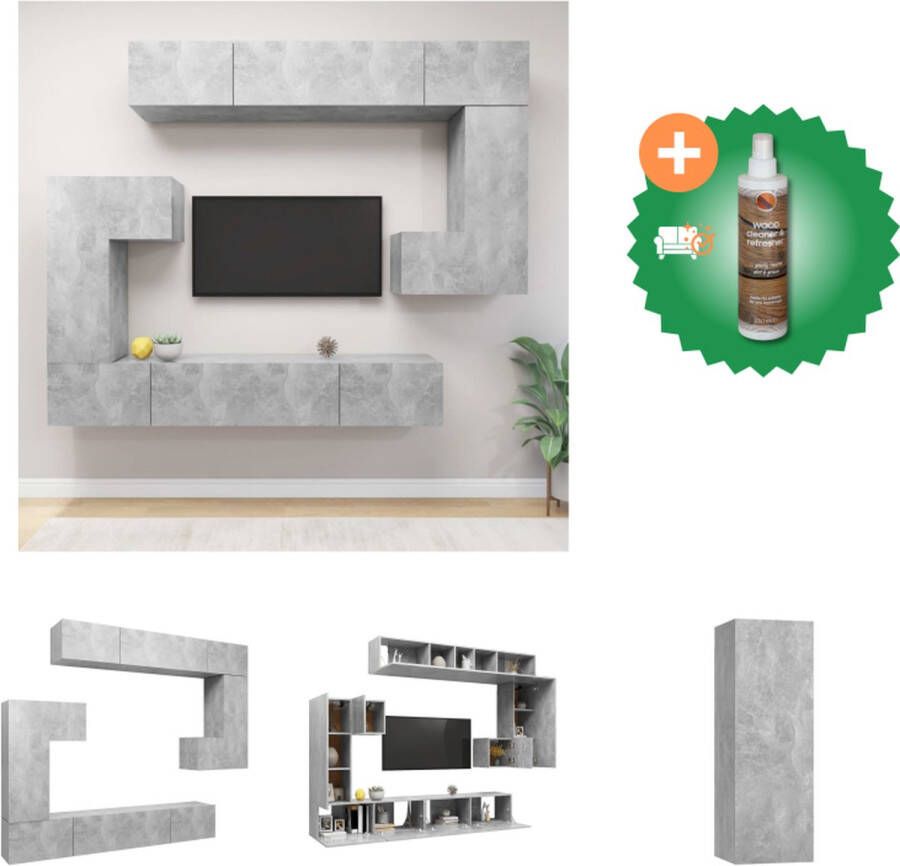 VidaXL TV-meubelset bewerkt hout betongrijs wandmontage 4x100x30x30cm 2x30.5x30x90cm 2x30.5x30x30cm Kast Inclusief Houtreiniger en verfrisser