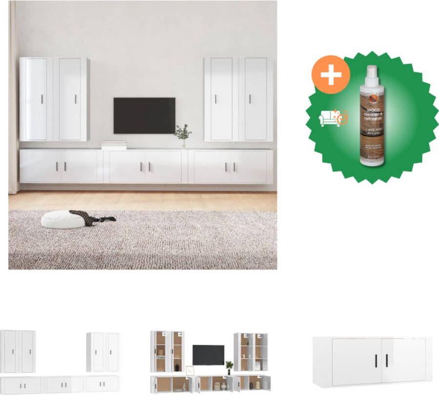 VidaXL Televisiekastenset Klassiek Bewerkt hout Hoogglans wit 2x 40x34.5x100 cm 2x 100x34.5x40 cm 3x 40x34.5x40 cm Kast Inclusief Houtreiniger en verfrisser - Foto 4