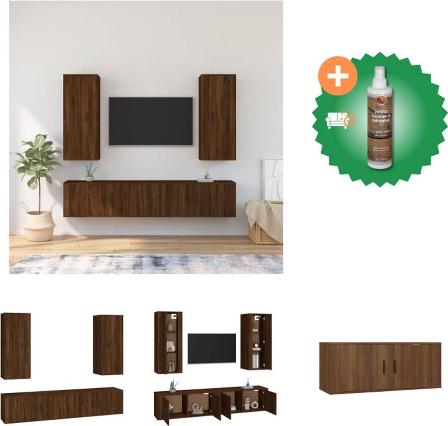 VidaXL TV-meubelset Bruineiken 4x 100 x 34.5 x 40 cm Stevig bewerkt hout Kast Inclusief Houtreiniger en verfrisser