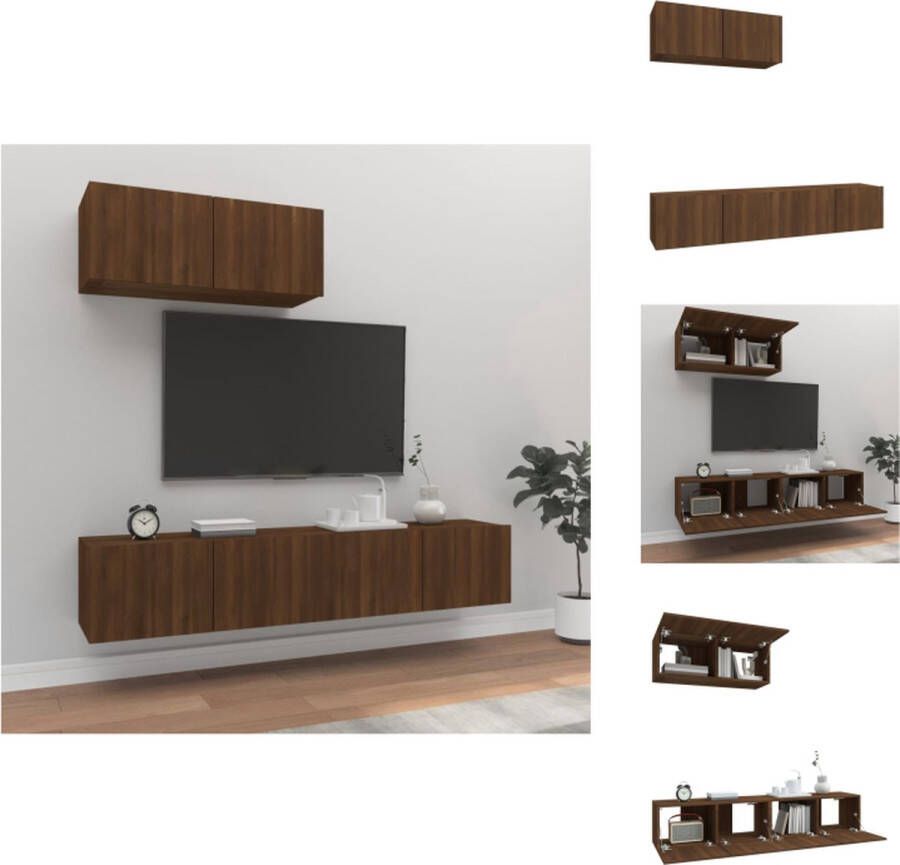 VidaXL Tv-kast Tv-kasten Tv-meubel Hifi-meubel 3-delige Tv-meubelset bewerkt hout bruineikenkleurig - Foto 4