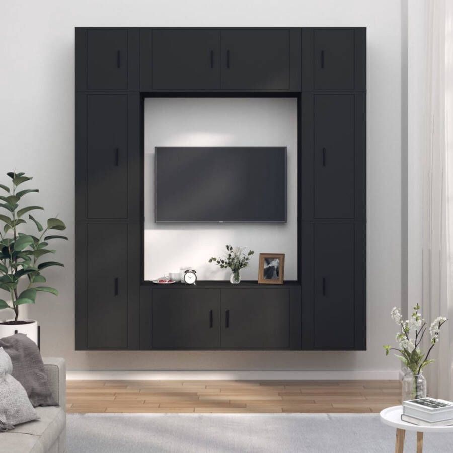 VidaXL Tv-meubelset Classic Black 2x 100x34.5x40cm 4x 40x34.5x80cm 2x 40x34.5x40cm hout Kast