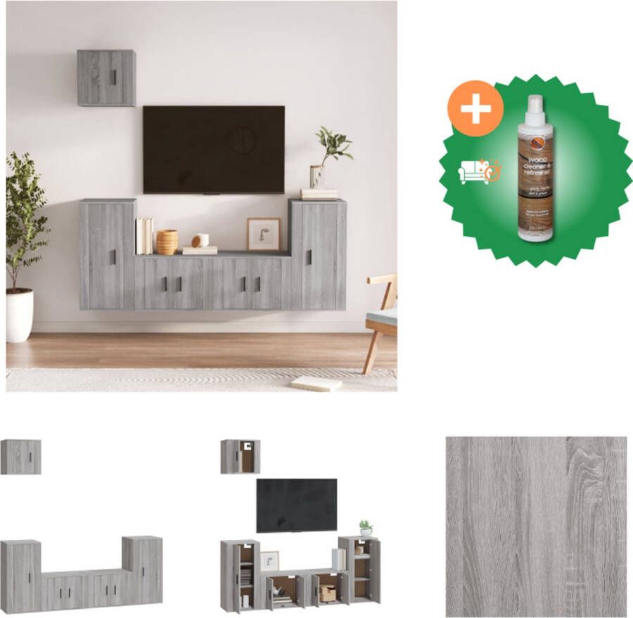 VidaXL TV-meubelset Classic Grey Sonoma Eiken 2x57x34.5x40cm 2x40x34.5x80cm 1x40x34.5x40cm Kast Inclusief Houtreiniger en verfrisser