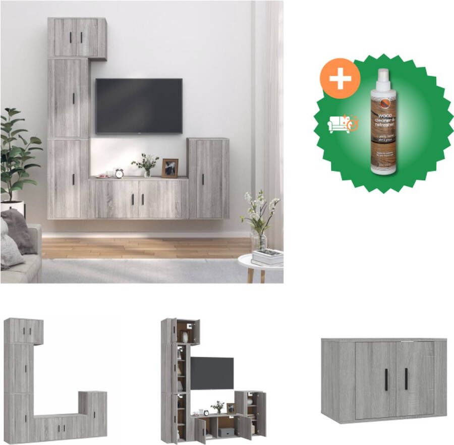 VidaXL TV-meubelset Classic Grijs Sonoma Eiken 1x 57x34.5x40cm + 3x 40x34.5x80cm + 1x 100x34.5x40cm Wandgemonteerd Kast Inclusief Houtreiniger en verfrisser