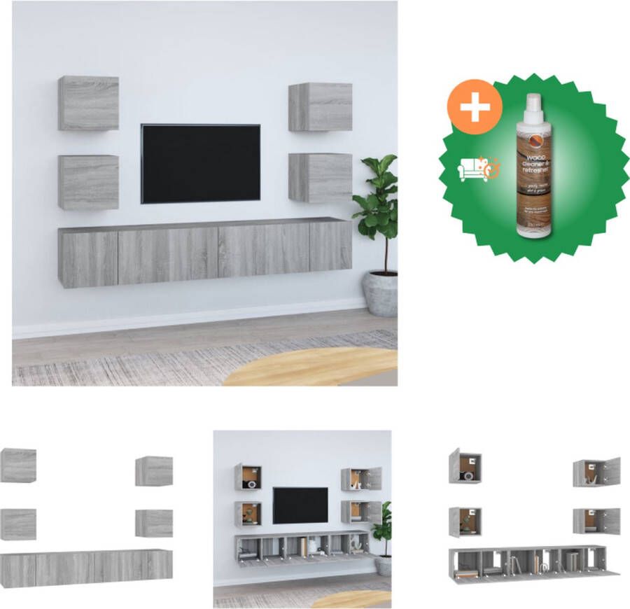 VidaXL TV-meubelset Classic Opbergruimte Wandgemonteerd Grijs Sonoma Eiken Hoge Kwaliteit 7 stuks Kast Inclusief Houtreiniger en verfrisser
