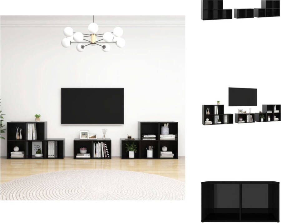 VidaXL TV-meubelset Classic TV-meubels 37x35x37cm en 72x35x36.5cm Hoogglans zwart Kast