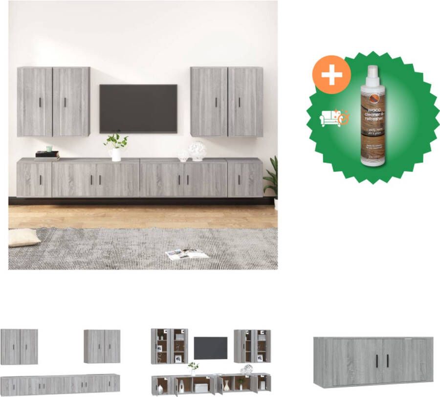 VidaXL TV-meubelset Classique Grijs Sonoma Eiken 100x34.5x40 cm Wandgemonteerd Kast Inclusief Houtreiniger en verfrisser