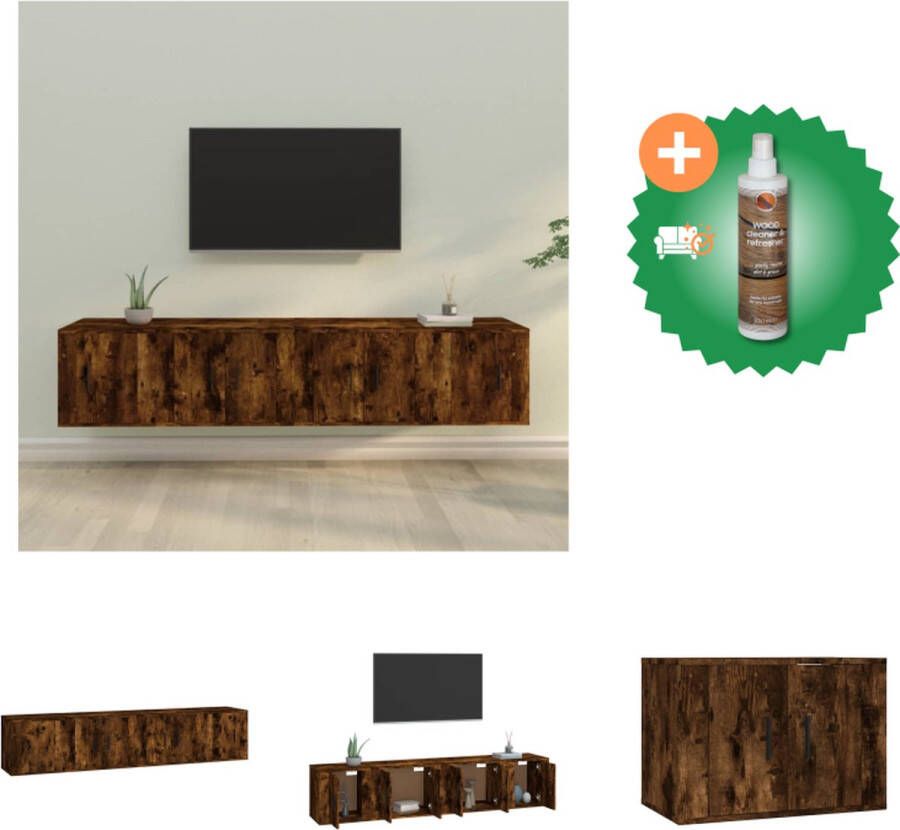 VidaXL Klassieke televisiekastenset TV-meubel 30.5x30x90 cm 30.5x30x60 cm 80x30x30 cm Gerookt eiken Kast Inclusief Houtreiniger en verfrisser - Foto 8