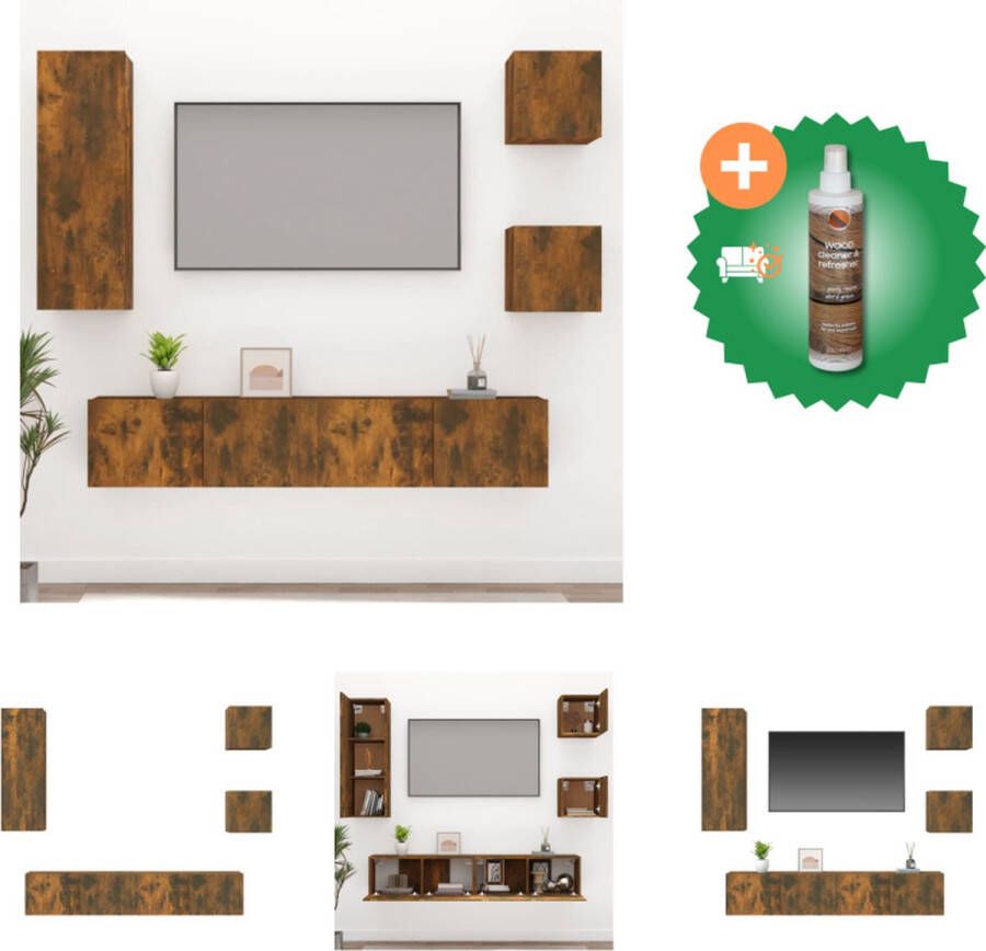 VidaXL Klassieke Televisiekastenset TV-meubel Gerookt Eiken 2x 57x34.5x40cm + 2x 40x34.5x80cm + 1x 40x34.5x60cm Kast Inclusief Houtreiniger en verfrisser - Foto 8