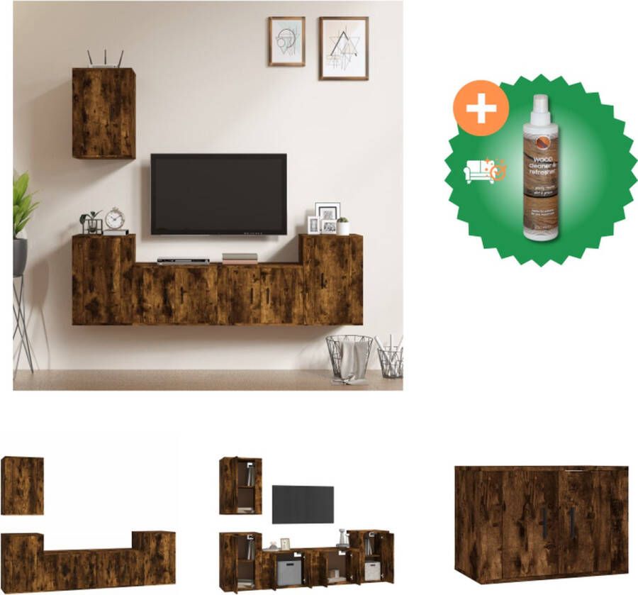 VidaXL Klassieke Televisiekastenset TV-meubel Gerookt Eiken 2x 57x34.5x40cm + 2x 40x34.5x80cm + 1x 40x34.5x60cm Kast Inclusief Houtreiniger en verfrisser - Foto 7
