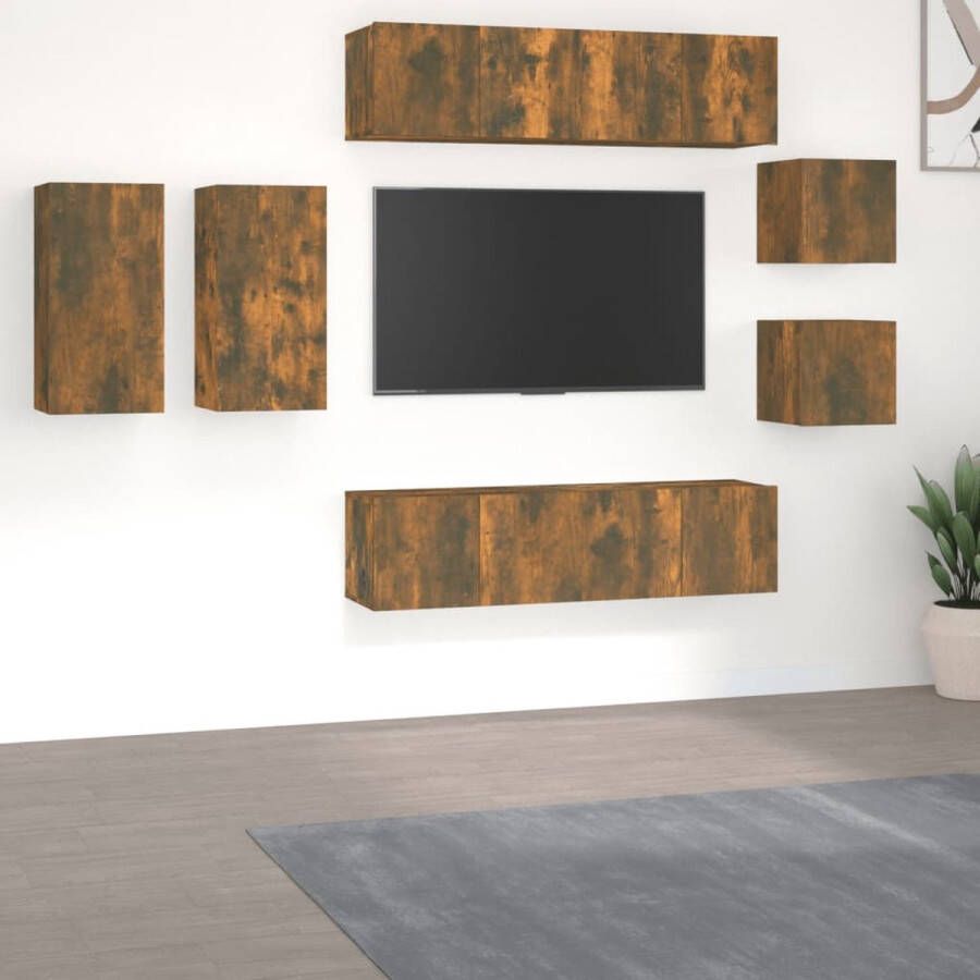 VidaXL TV-Meubelset Gerookt Eiken 30.5 x 30 x 60 cm Stevig bewerkt hout Wandgemonteerd Kast