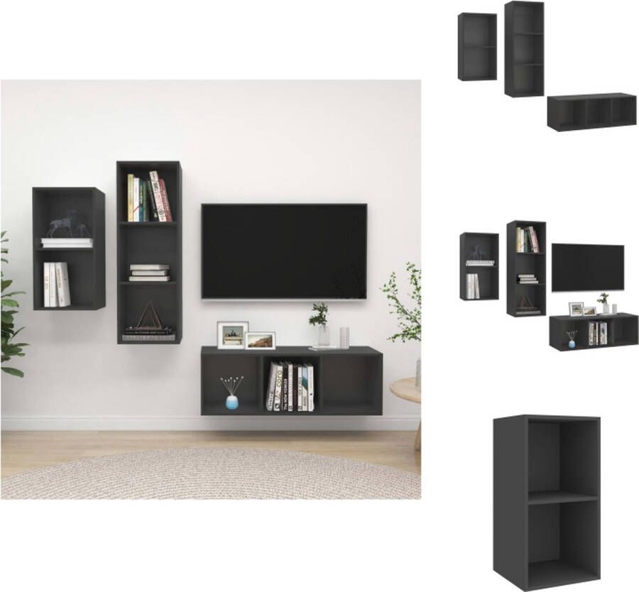 VidaXL Tv-kastenset Tv-kastensets Tv-kasten Tv-meubelset 3-delige Tv-meubelset bewerkt hout grijs - Foto 2