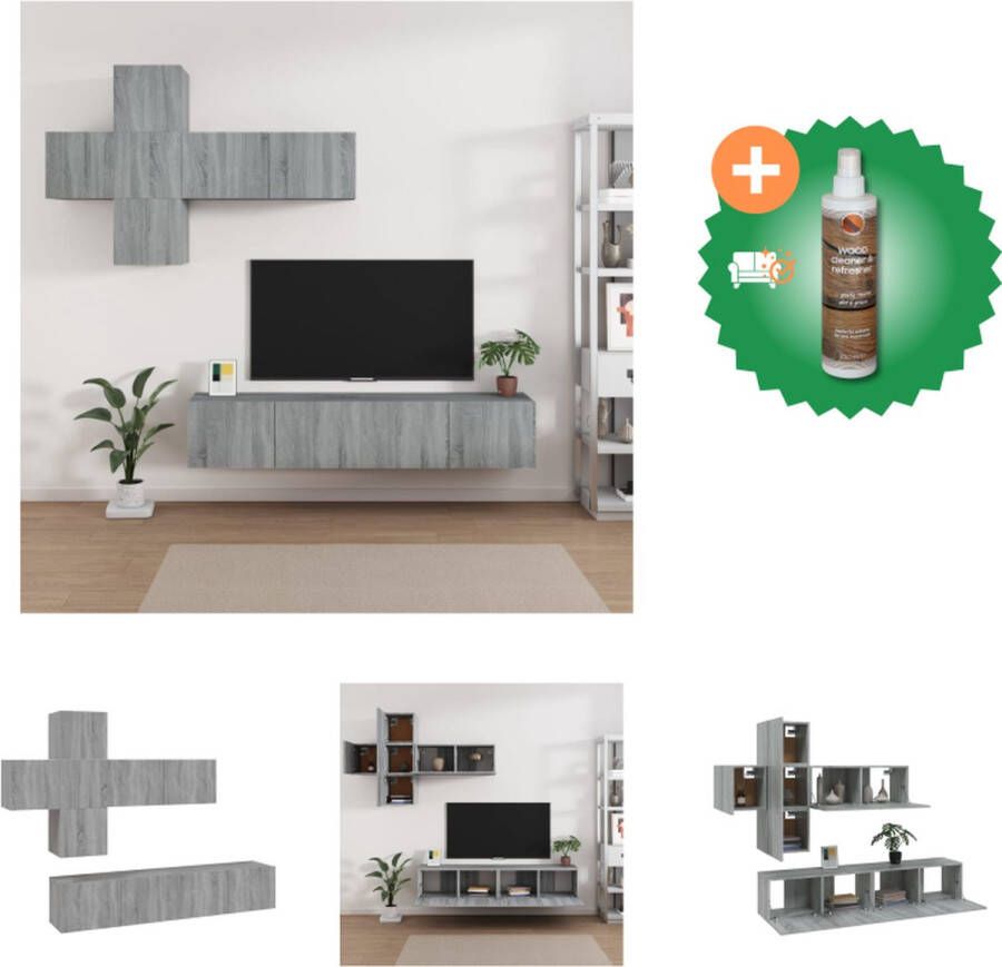 VidaXL Televisiemeubelset Grijs Sonoma Eiken Wandgemonteerde TV-Kasten 4x 30.5 x 30 x 30 cm + 3x 100 x 30 x 30 cm Kast Inclusief Houtreiniger en verfrisser - Foto 2
