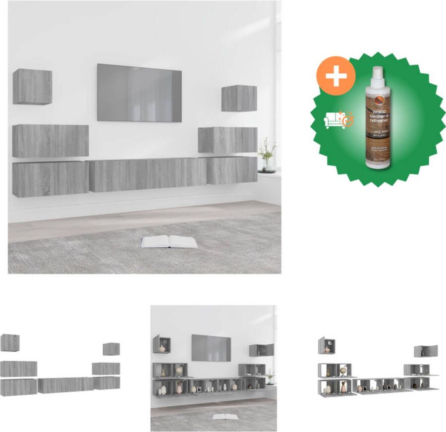 vidaXL TV meubelset Grijs Sonoma Eiken 6x Groot + 2x Klein 60x30x30cm + 30.5x30x30cm Kast Inclusief Houtreiniger en verfrisser