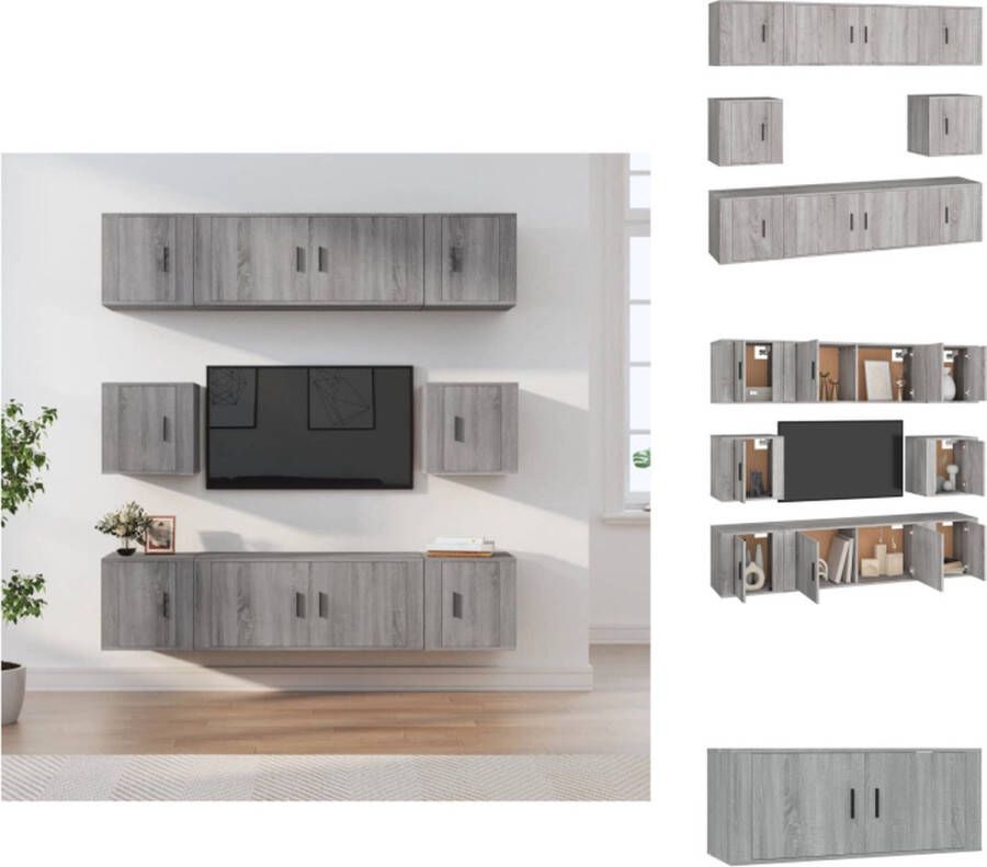 VidaXL Tv-meubelset Grijs Sonoma Eiken Klassiek Design Wandgemonteerd 2x 100x34.5x40cm 6x 40x34.5x40cm Kast