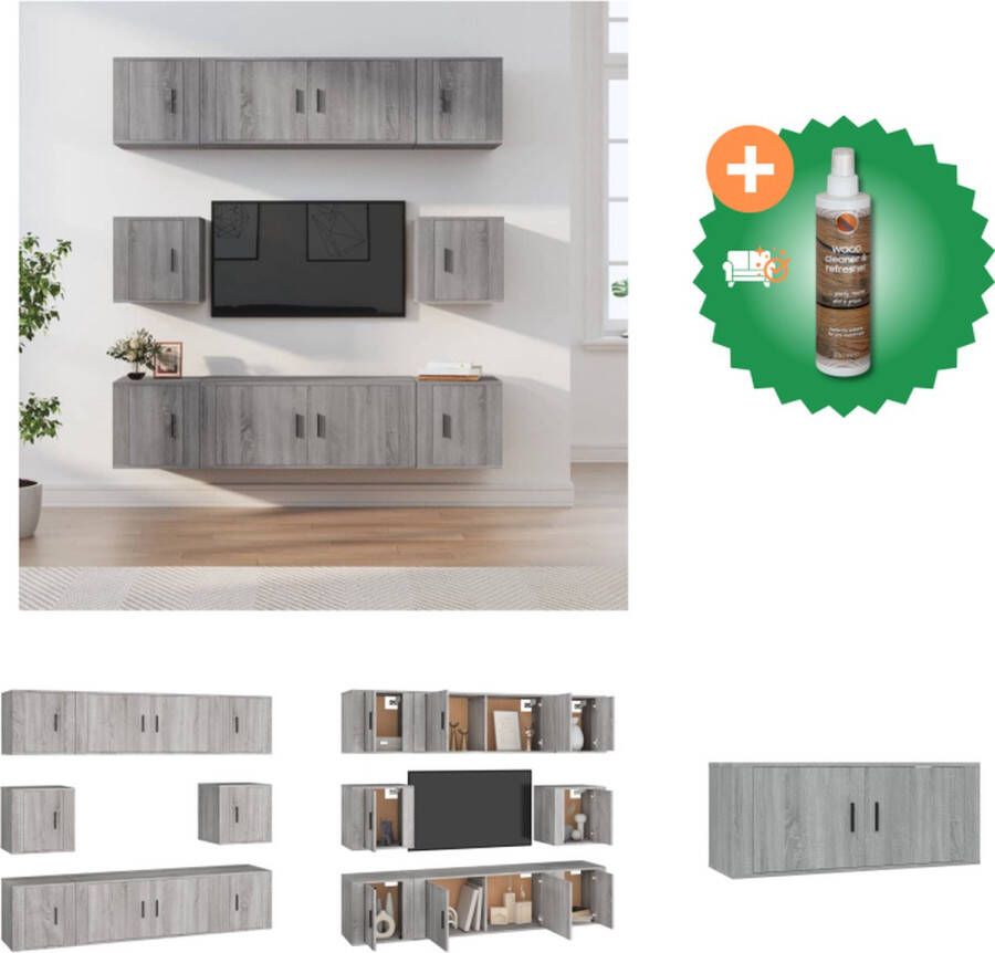 VidaXL Tv-meubelset Grijs Sonoma Eiken Klassiek Design Wandgemonteerd 2x 100x34.5x40cm 6x 40x34.5x40cm Kast Inclusief Houtreiniger en verfrisser