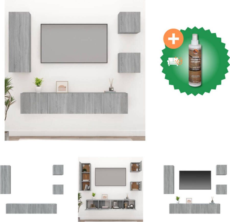 VidaXL TV-meubelset Grijs Sonoma Eiken Set van 2x 30.5x30x30 cm 1x 30.5x30x90 cm 2x 80x30x30 cm Kast Inclusief Houtreiniger en verfrisser