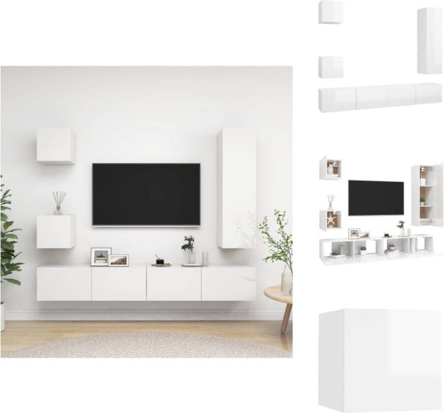 VidaXL tv-meubelset Grote Hoogglans wit Spaanplaat Montage vereist B-30.5 x D-30 x H-110cm 2x B-100 x D-30 x H-30cm 2x B-30.5 x D-30 x H-30cm niet vermeld Televisiemeubel Stereokasten eenvoudig schoon te maken Kast