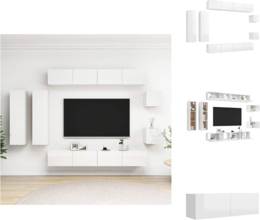VidaXL TV-meubelset Hangend Spaanplaat 4x TV-meubel 100x30x30cm 2x TV-meubel 30.5x30x110cm 2x TV-meubel 30.5x30x30cm Hoogglans wit Kast