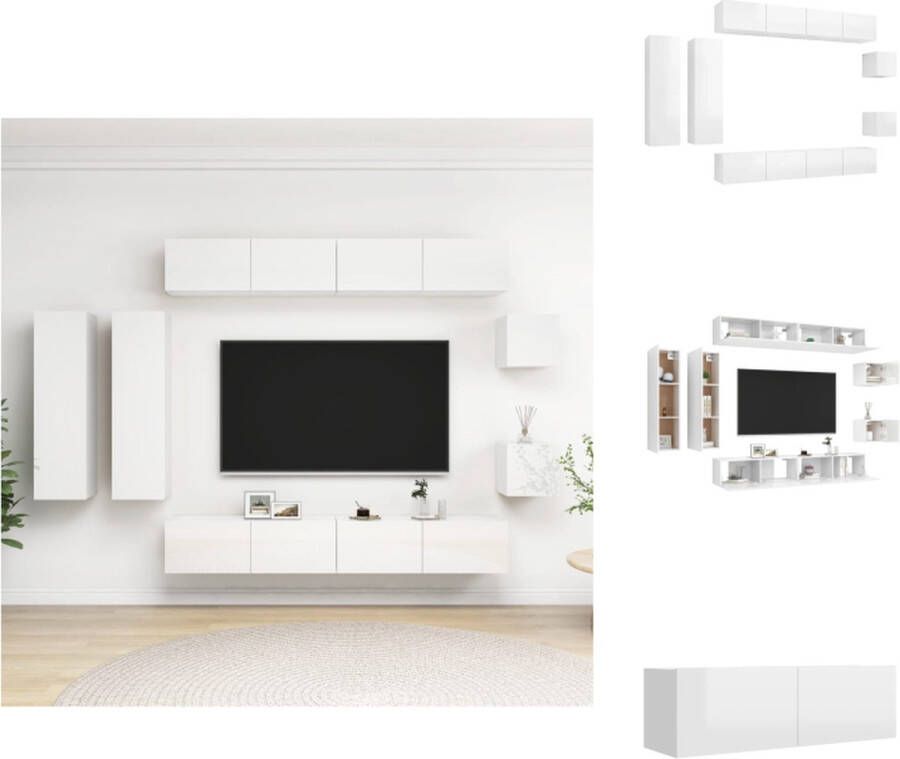 vidaXL TV-meubelset Hangend Spaanplaat 4x TV-meubel 100x30x30cm 2x TV-meubel 30.5x30x110cm 2x TV-meubel 30.5x30x30cm Hoogglans wit Kast