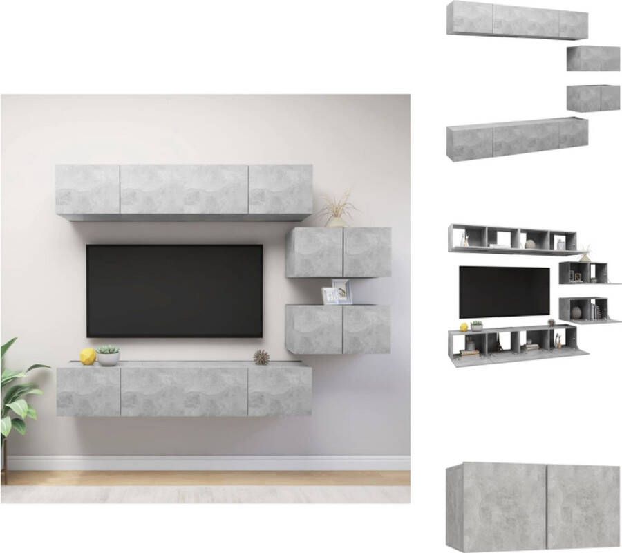 vidaXL Tv-meubelset Hangend Spaanplaat Betongrijs 80x30x30cm 60x30x30cm Montage vereist 6-delig Kast