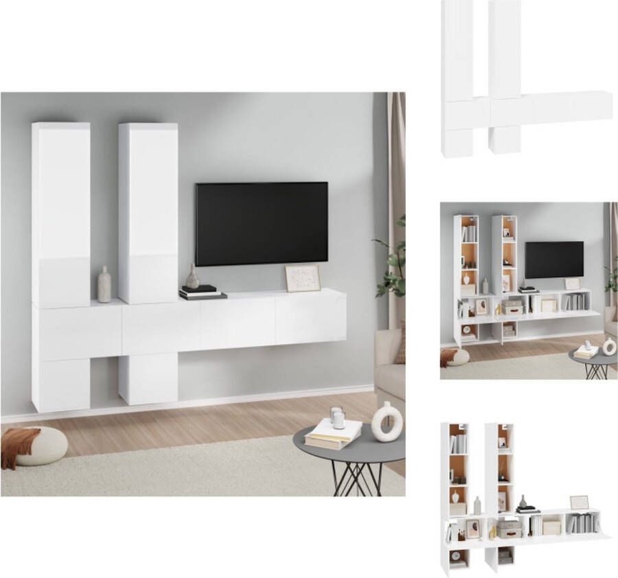 vidaXL TV-meubelset Hangende tv-kasten S M L Kleur- Hoogglans wit Materiaal- Bewerkt hout Kast