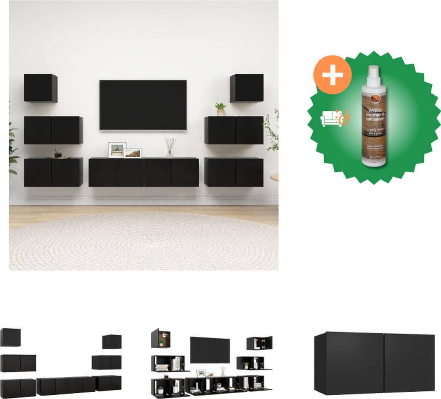 VidaXL TV-meubelset Montana Wandbevestiging Zwart Spaanplaat 80x30x30cm 60x30x30cm 30.5x30x30cm Kast Inclusief Houtreiniger en verfrisser - Foto 4