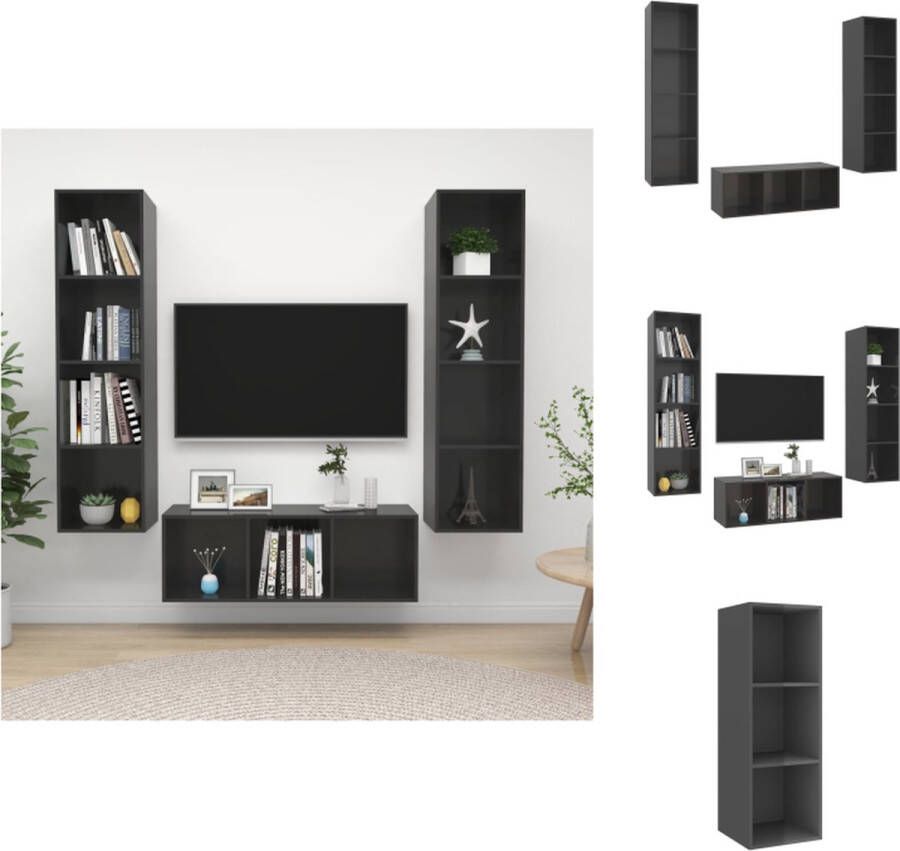 VidaXL Tv-kastenset Tv-kastensets Tv-kasten Tv-meubelset 3-delige Tv-meubelset spaanplaat hoogglans grijs - Foto 2
