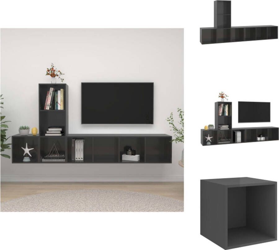 VidaXL TV-meubelset hoogglans grijs spaanplaat 37 x 37 x 37 cm 107 cm 142.5 cm Kast