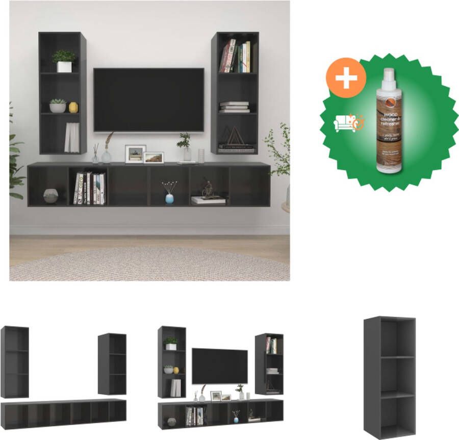 VidaXL TV-meubelset Hoogglans Grijs Spaanplaat 37x37x107 cm Montage vereist 4 stuks Kast Inclusief Houtreiniger en verfrisser - Foto 3