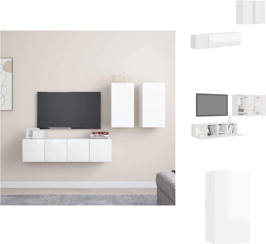 VidaXL TV-Meubelset Hoogglans Wit 2x 30.5x30x60cm 2x 60x30x30cm Spaanplaat Kast