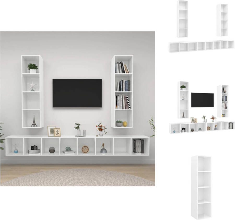 VidaXL Tv-kast Tv-kasten Televisiekast Televisiekasten Tv-wandmeubelen 4 st bewerkt hout hoogglans wit