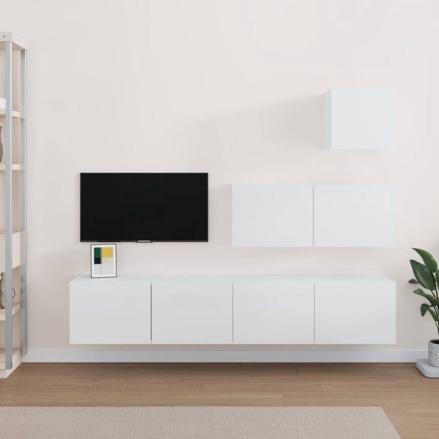 VidaXL TV-meubelset Hoogglans wit Bewerkt hout Bovenste tv-meubel- 30.5 x 30 x 30 cm Middelste tv-meubel- 80 x 30 x 30 cm Onderste tv-meubel- 80 x 30 x 30 cm Kast