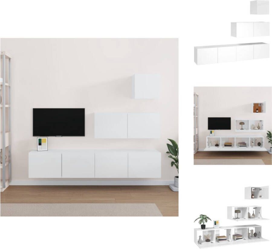 vidaXL TV-meubelset Hoogglans wit Bewerkt hout Bovenste tv-meubel- 30.5 x 30 x 30 cm Middelste tv-meubel- 80 x 30 x 30 cm Onderste tv-meubel- 80 x 30 x 30 cm Kast