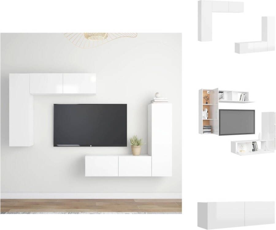 VidaXL Tv-meubelset Hoogglans wit Spaanplaat 2x 30.5 x 30 x 110 cm 2x 100 x 30 x 30 cm Kast