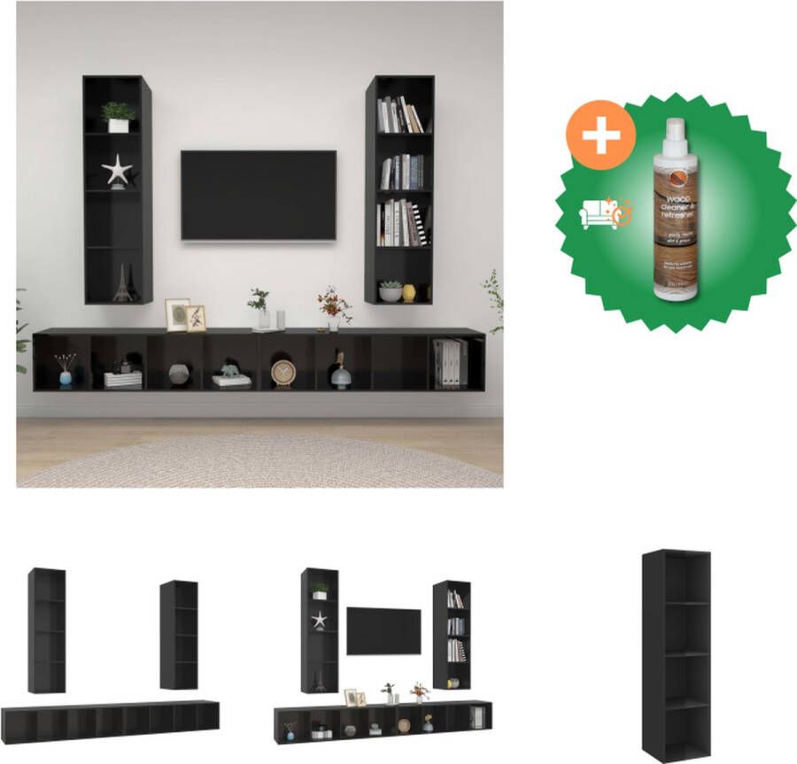 VidaXL TV-meubelset hoogglans zwart spaanplaat 37 x 37 x 142.5 cm 4x tv-meubel Kast Inclusief Houtreiniger en verfrisser