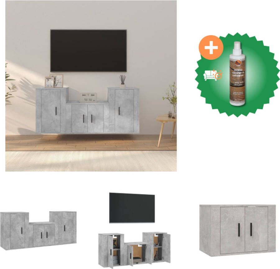 VidaXL TV-meubelset Betongrijs 1x tv-meubel- 80x34.5x40cm 2x tv-meubel- 40x34.5x60cm Stevig materiaal Kast Inclusief Houtreiniger en verfrisser - Foto 5