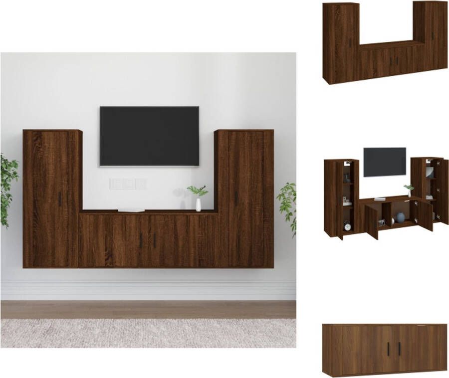 VidaXL Tv-meubelset Klassiek Bewerkt hout 2x 40x34.5x100cm 1x 100x34.5x40cm Bruineiken Kast