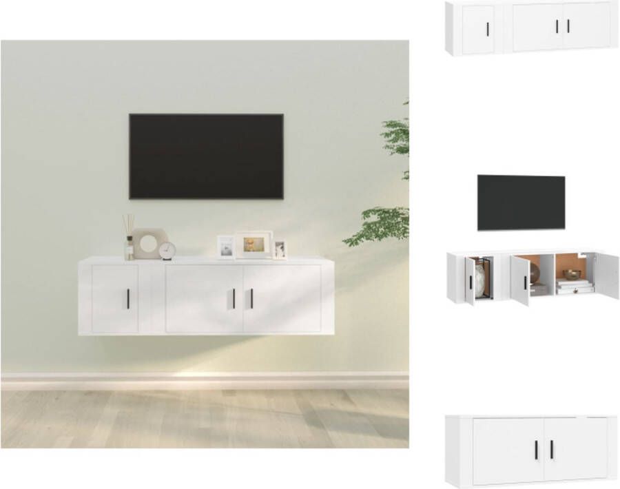 VidaXL Tv-meubelset klassiek design bewerkt hout wandmontage wit 100 x 34.5 x 40 cm en 40 x 34.5 x 40 cm Kast