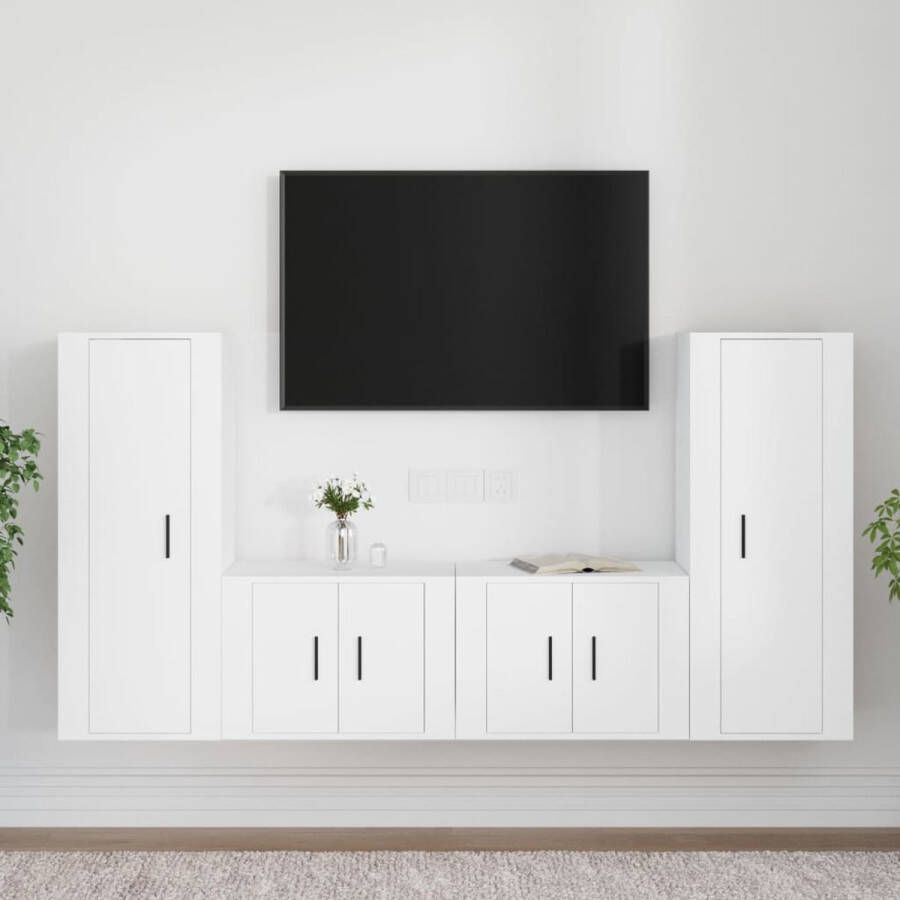 VidaXL TV-meubelset klassiek design bewerkt hout wit 4 delig Kast