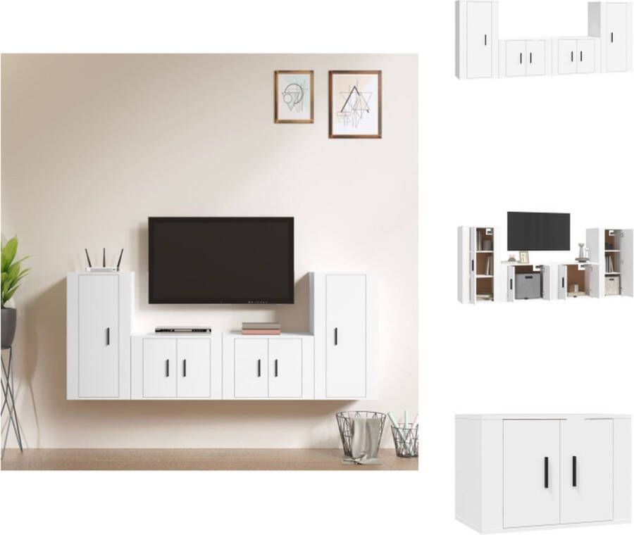 VidaXL TV-meubelset Klassiek design Wandgemonteerd Hoge kwaliteit Wit 4 stuks (57x34.5x40cm 40x34.5x80cm) Kast