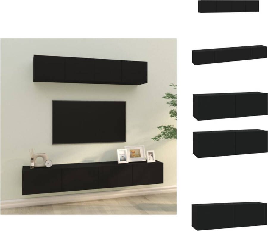 vidaXL TV Meubelset Klassiek Design Wandgemonteerd Zwart 80x30x30cm 100x30x30cm Kast